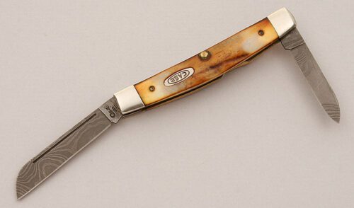 Case Cutlery 52052 Damascus Congress with Burnt Stag Scales handle material - Obverse Side - Item #KLC16032