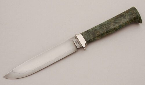 Kent Hicks Drop Point Hunter with Green Burlwood Handle handle material - Obverse Side - Item #KLC16038