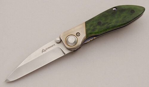 Allen Elishewitz Tactical Folder with Smooth Green Bone Scales handle material - Obverse Side - Item #KLC16040