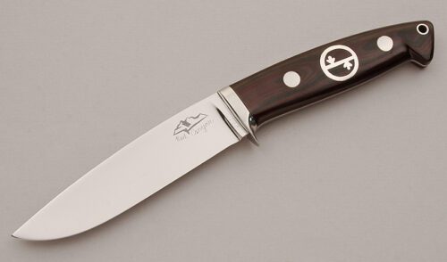 Unknown Maker Drop Point Hunter with Burgundy Micarta Scales handle material - Obverse Side - Item #KLC16041