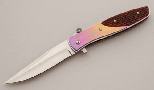 Randall Gilbreath Custom Linerlock with Anodized Titanium Frame handle material - Obverse Side - Item #KLC16044