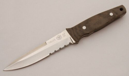 Camillus Cutlery Terzuola CQB1 with Green Micarta Scales handle material - Obverse Side - Item #KLC16054