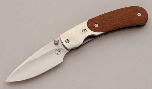 William Henry Knives WHT-09 Kestrel with Fishtail Oak Burl Scales handle material - Obverse Side - Item #KLC16059