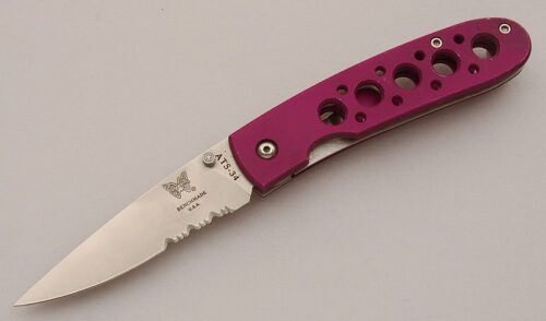 Benchmade Knives Crawford Leopard with Purple Anodized Aluminum handle material - Obverse Side - Item #KLC16060
