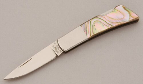 Gerber Knives Silver Knight Small Lockback with Abalone Scales handle material - Obverse Side - Item #KLC16061