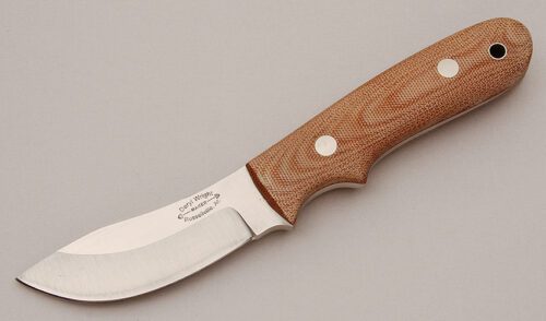 Deryl Wright Ozark Mountain Hunter with Tan Micarta Scales handle material - Obverse Side - Item #KLC16066
