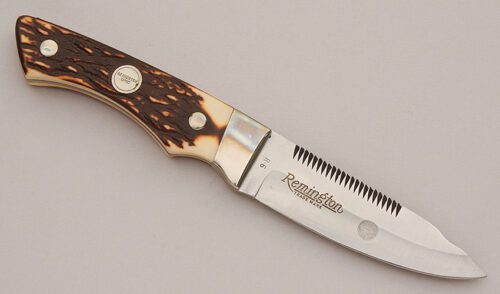 Remington Knives R-6 Skinner with Imitation Stag Delrin Scales handle material - Obverse Side - Item #KLC16080