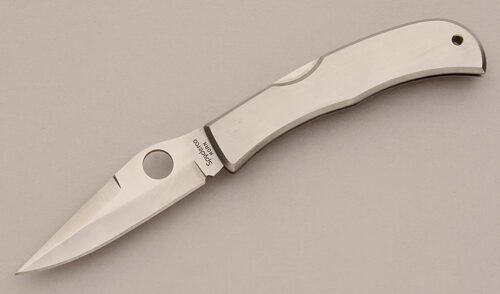 Spyderco Knives Jess Horn Midlock with Stainless Steel Frame handle material - Obverse Side - Item #KLC16092