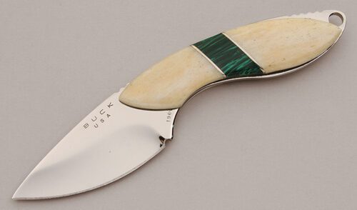 Buck Knives Model 196 Mini Alpha Hunter with Smooth Natural Bone Scales handle material - Obverse Side - Item #KLC16094