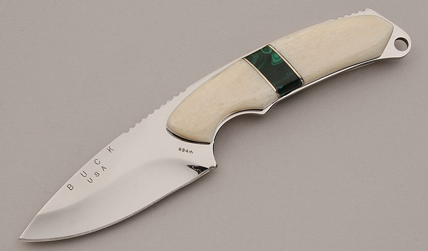 Buck Knives Model 694 Alpha Hunter with Smooth Natural Bone handle material - Obverse Side - Item #KLC16095