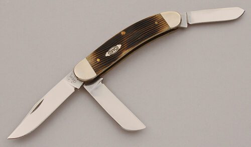 Case Cutlery TB6339 Sowbelly Stockman with Olive Jigged Bone Scales handle material - Obverse Side - Item #KLC16107